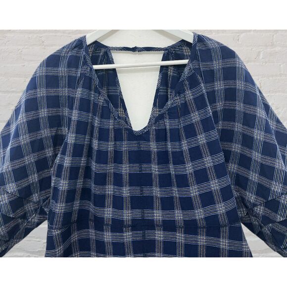 Wrap London Navy Plaid Balloon Sleeve Mini Dress L - Picture 5 of 14